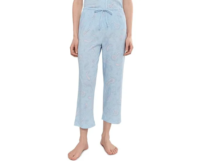 Пижамный комплект Lauren Ralph Lauren с длинным рукавом и брюками 7/8 из хлопкового полотна