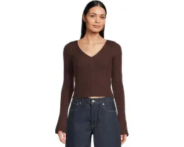 Топ Madewell Ribbed Merino с V-образным вырезом и расклешенными рукавами