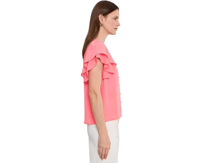 Блузка CeCe с двойным пышным рукавом и сборкой на плечах из жоржета