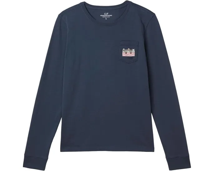 Футболка с длинным рукавом и карманом Ghost Pups Logo Box для подростков Vineyard Vines Kids