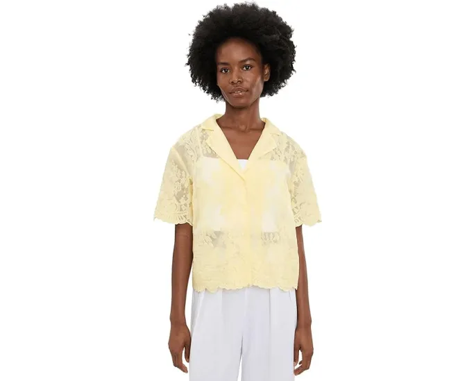 Повседневная рубашка с отложным воротником и коротким рукавом Vince Camuto Lemon Cream