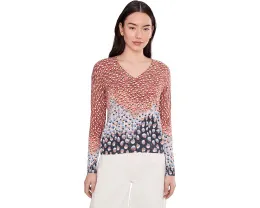 Свитер NIC+ZOE Petite Blue Dahlia с разноцветными полосами и V-образным вырезом