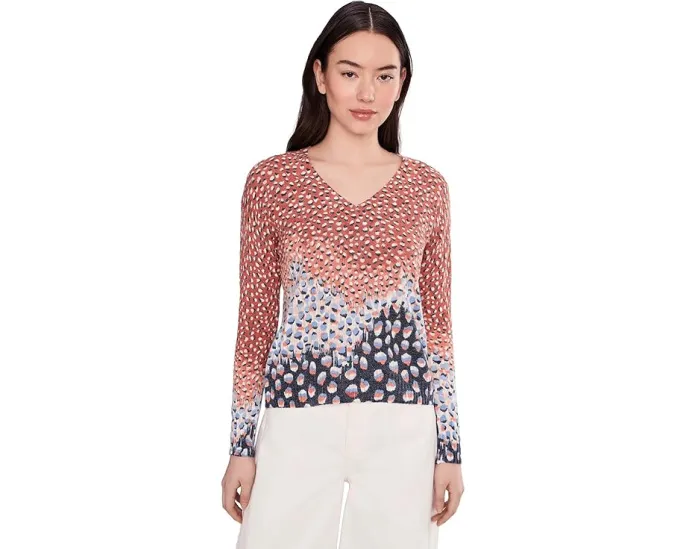 Свитер NIC+ZOE Petite Blue Dahlia с разноцветными полосами и V-образным вырезом