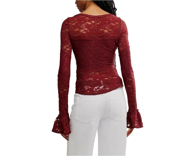 Free People Блуза с длинным рукавом и кружевными вставками