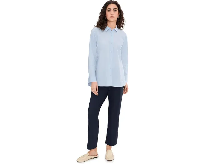 Длинная рубашка Eileen Fisher из органического хлопкового поплина с классическим воротником