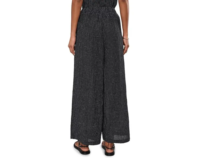 Puckered Organic Linen Grid Wide Ankle Pants