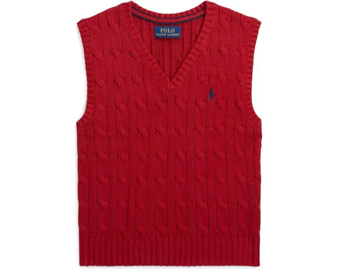 Хлопковый жилет с косой вязкой Polo Ralph Lauren Kids для малышей и младших детей