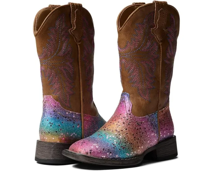 Детские ковбойские сапоги Roper Glitter Rainbow с квадратным носком и блестками