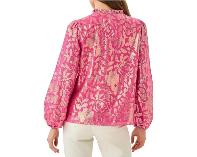 Блуза Lilly Pulitzer Giana с длинным рукавом из шелка с воротником-стойкой