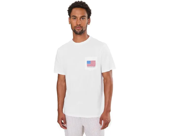 Футболка Vineyard Vines Whale US Flag с карманом и принтом кита