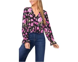 CeCe топ с цветочным принтом на пуговицах и длинными рукавами