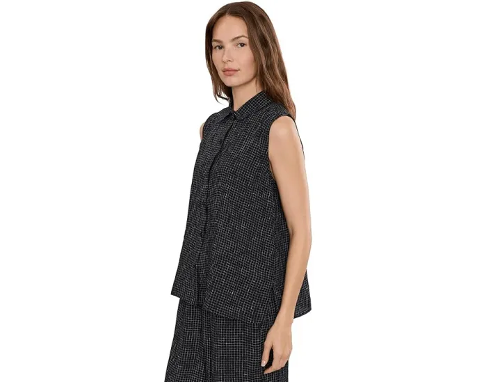 Рубашка с классическим воротником из органического льна Grid от Eileen Fisher