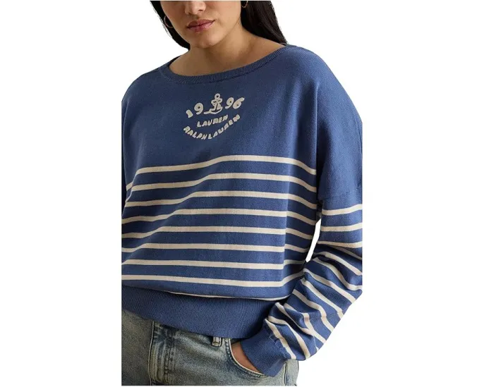 Lauren Ralph Lauren свитер плюс сайз с логотипом и полосками из хлопка с лодочкой
