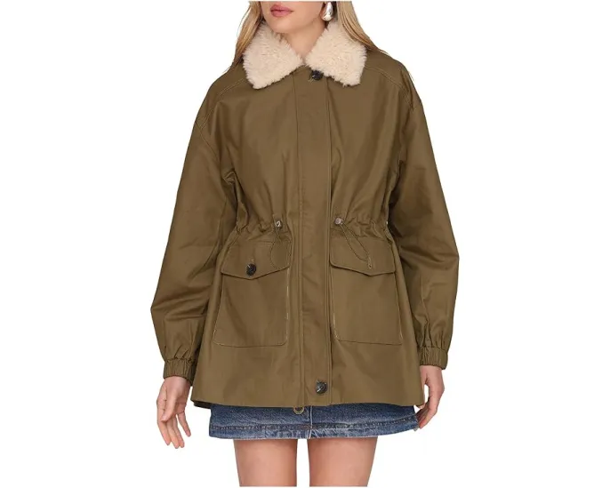 Хлопковая куртка Avec Les Filles с искусственным воротником из овчины и кулиской