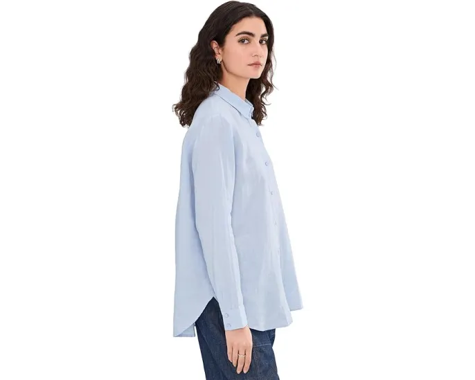 Длинная рубашка Eileen Fisher из органического льна с классическим воротником