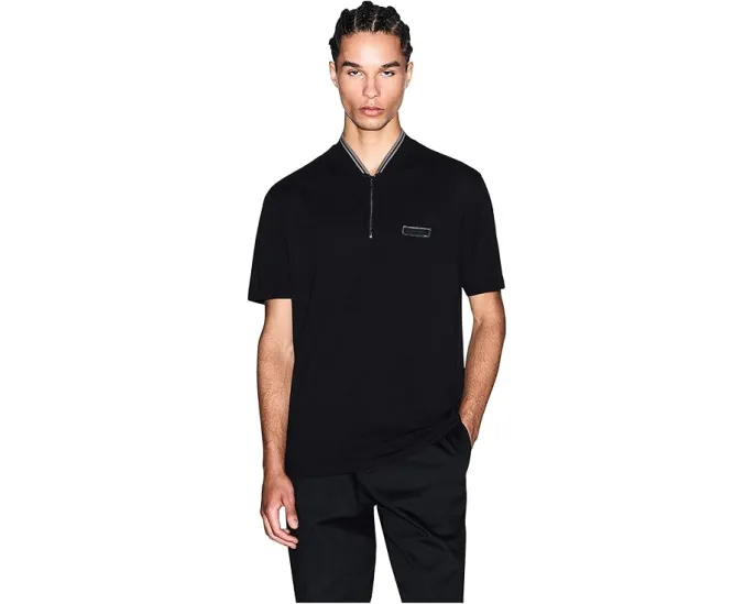 Хлопковое поло Armani Exchange с застежкой молнией и логотипом