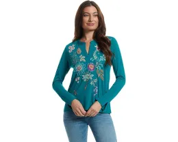 Футболка Split Jersey с цветочной вышивкой Johnny Was