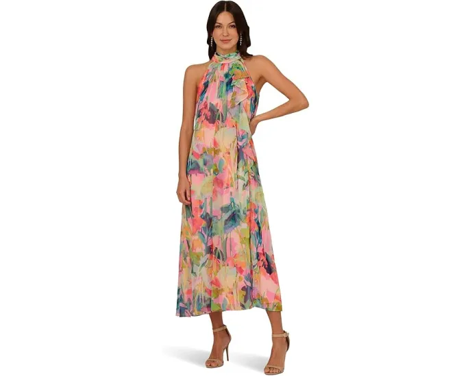 Платье-трапеция Print Chiffon с запахом и рюшами от Adrianna Papell