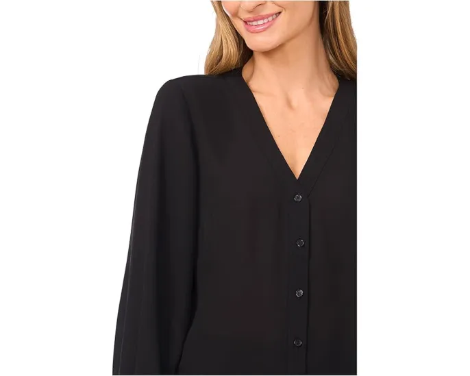 Топ с V-образным вырезом и длинными рукавами на пуговицах CeCe