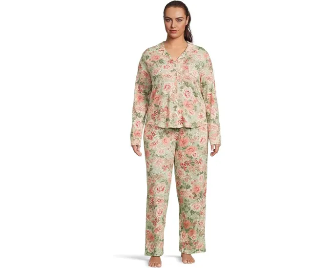 Пижамный комплект Karen Neuburger большого размера с отделкой пико и цветочным принтом