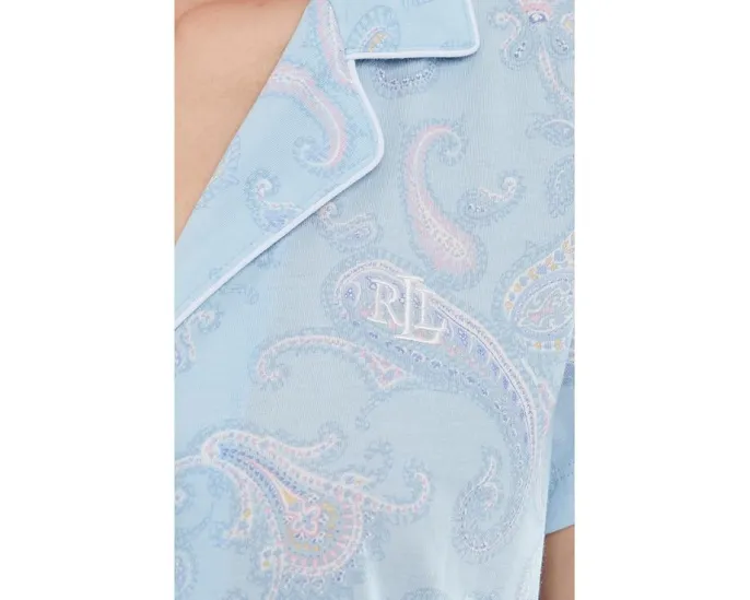 Пижамный комплект Lauren Ralph Lauren с длинным рукавом и брюками 7/8 из хлопкового полотна