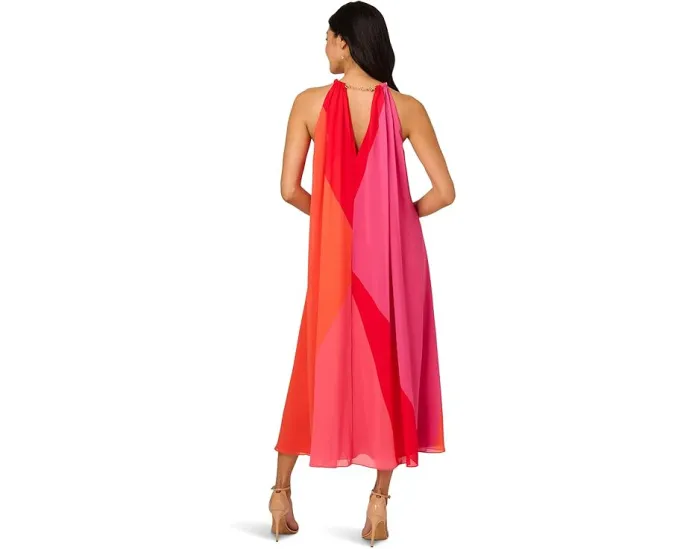 Платье Adrianna Papell из шифона с цветными блоками и цепочкой