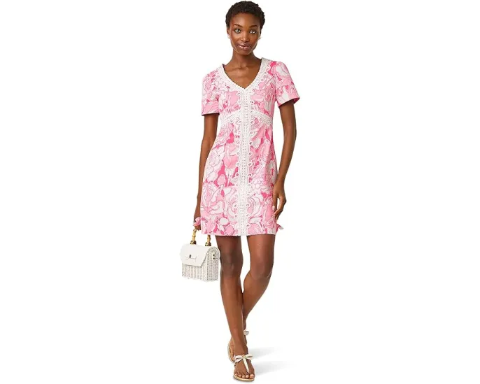 Платье с коротким рукавом Lilly Pulitzer Evita в стиле шифт с V-образным вырезом