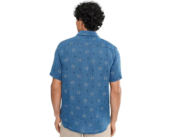 Рубашка Faherty Short Sleeve Palma Linen Shirt из 100% льна с накладным карманом
