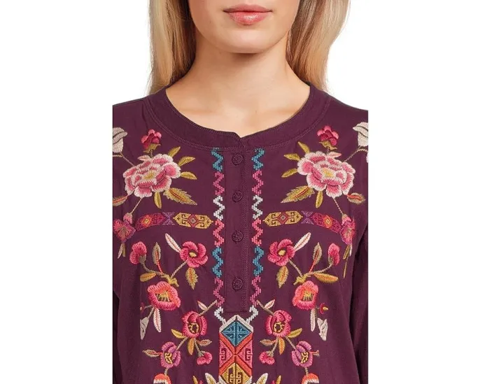 Блуза Raw Seam Henley с вышивкой и свободным кроем Johnny Was