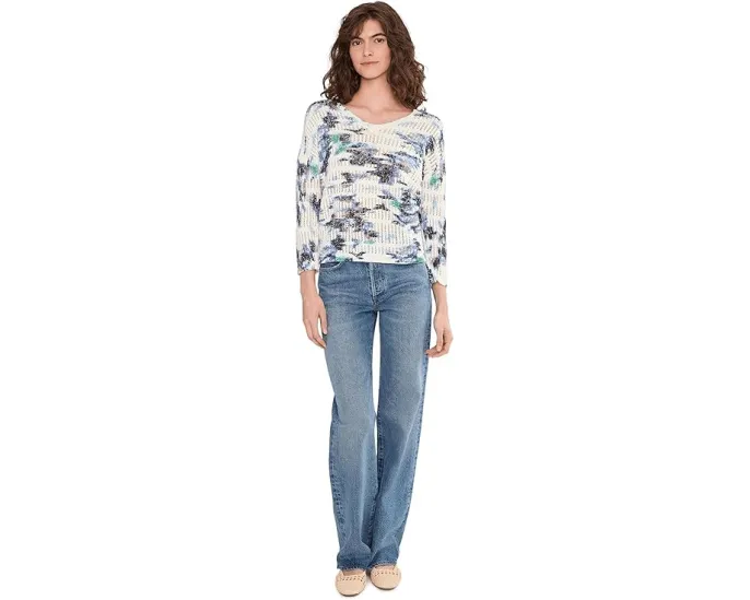 Свитер Water Lilies Pointelle с V-образным вырезом и принтом в технике пойнтель NIC+ZOE