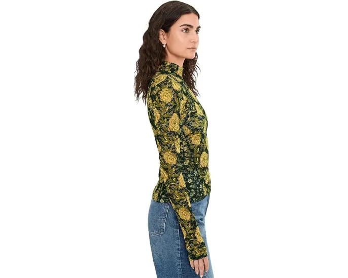 Топ Free People Lyric с длинным рукавом и принтом воротником стойкой