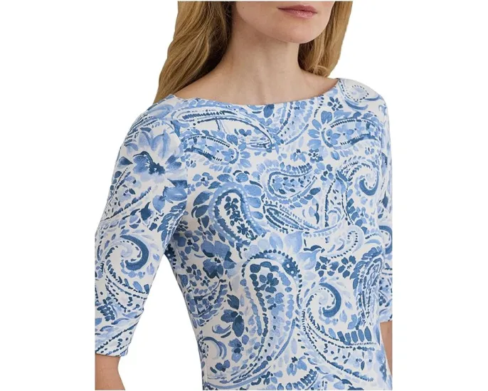 Paisley Stretch Cotton Boatneck Tee