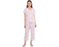 Knit Short Sleeve Notch Collar Cropped Pants Pajama Set Lauren Ralph Lauren