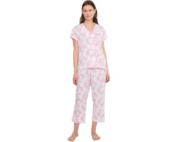 Пижамный комплект Lauren Ralph Lauren с длинным рукавом и брюками 7/8 из хлопкового полотна
