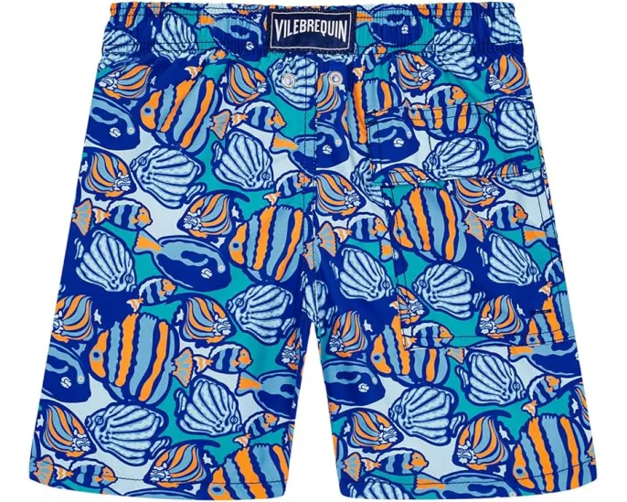 Детские плавки Vilebrequin Fishy Vibes с рисунком рыб и задним карманом