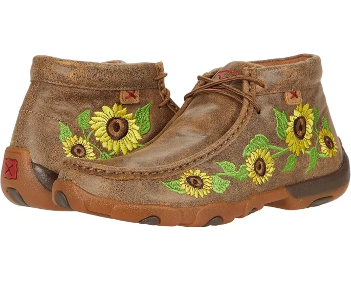 Мокасины Twisted X WDM0128 для вождения с вышитым подсолнухом