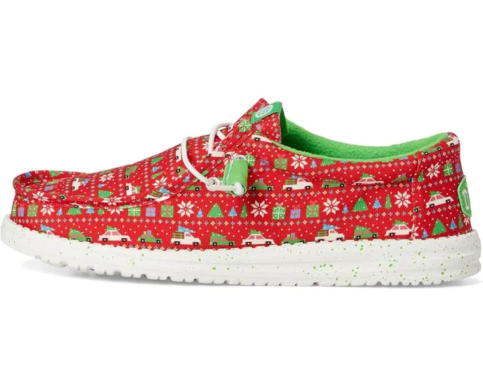 Лоферы Hey Dude Wally Holiday Sweater с новогодним принтом и эластичными шнурками