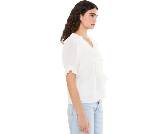 Топ CeCe Ruffled Pintuck Elbow Sleeve с рюшами и V-вырезом