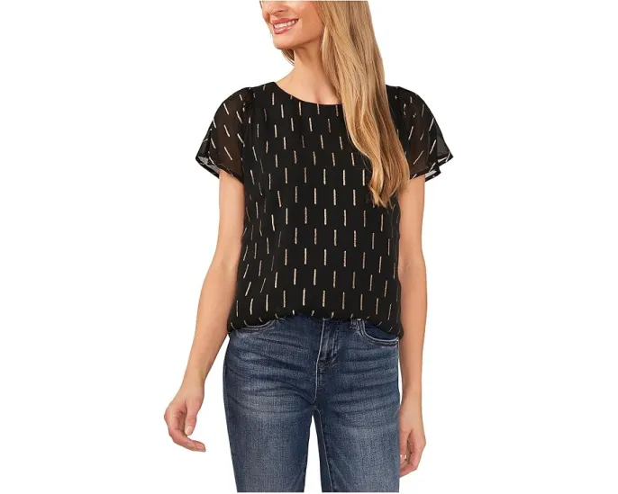 Топ CeCe Flutter Sleeve с круглым вырезом и короткими рукавами