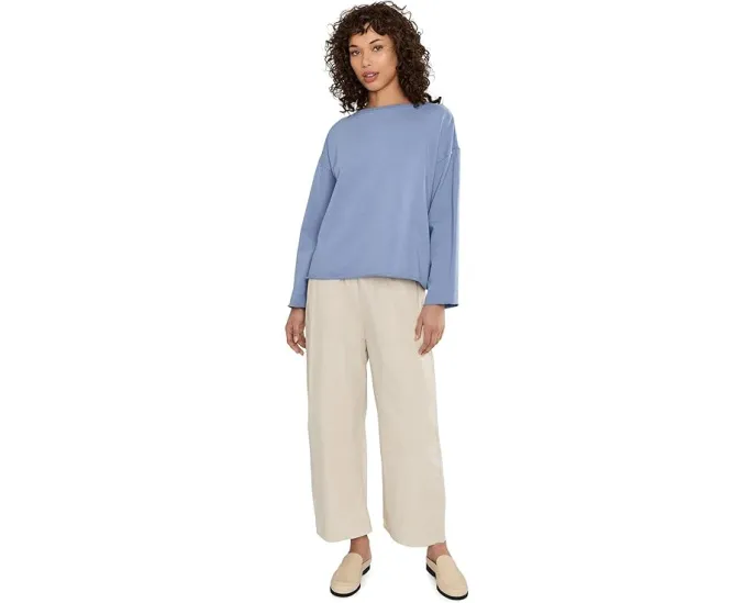 Блуза свободного кроя с лодочкой из окрашенного в готовом виде махрового полотна Eileen Fisher