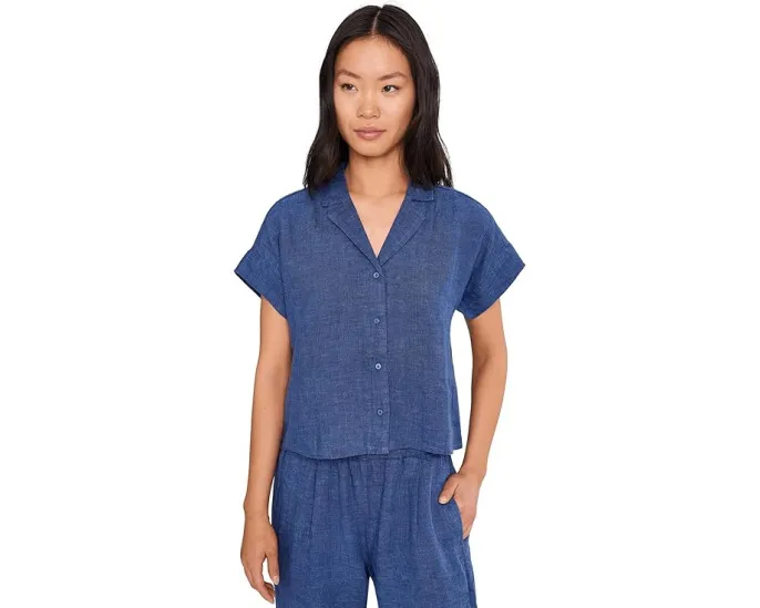 Рубашка Eileen Fisher Petite с отложным воротником из выстиранного органического льна