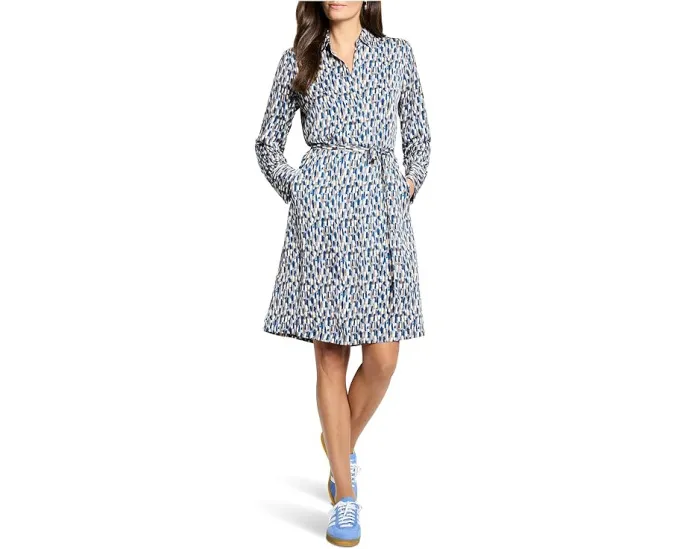 Платье NIC+ZOE Brushstrokes Devon с поясом и длинным рукавом