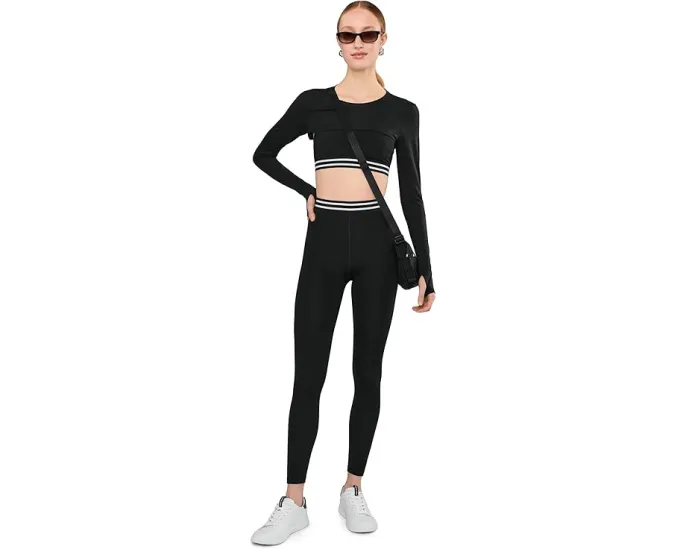 Леггинсы Splits59 Bailey High Waist Active Rib 7/8 с рельефной резинкой и полосатым поясом