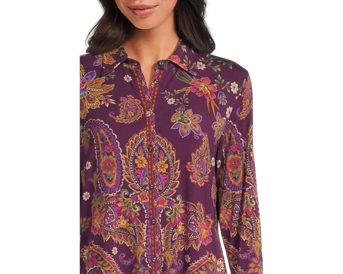 Блуза Johnny Was с ярким узором пейсли и длинными рукавами на пуговицах