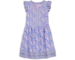 Платье Vineyard Vines Kids Flutter Pintuck с V-образным вырезом и короткими рукавами-фонариками