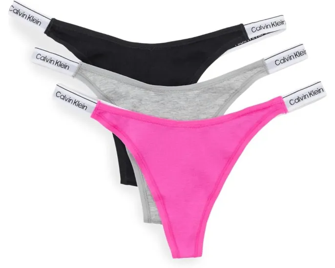 Трусы-стринги Calvin Klein Underwear Icon Logo Dipped 3 шт с контрастной резинкой
