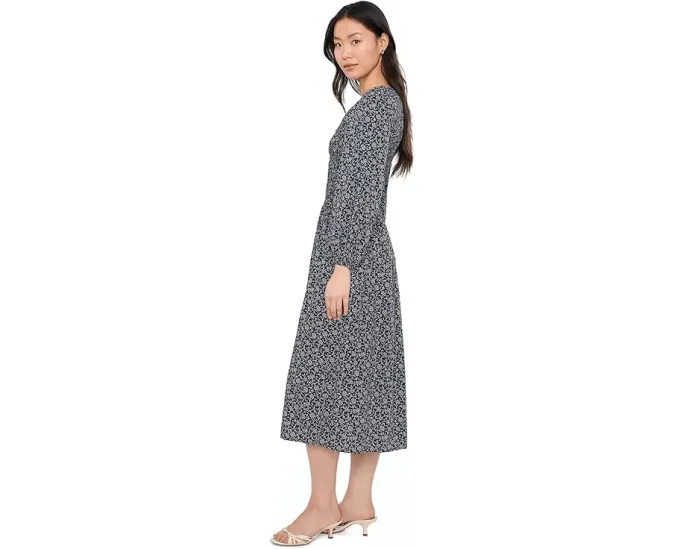 Платье миди Smocked с V-образным вырезом и длинным рукавом Madewell