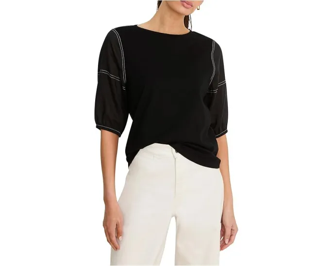 Футболка Linen Sleeve Cotton с контрастными льняными рукавами NIC+ZOE