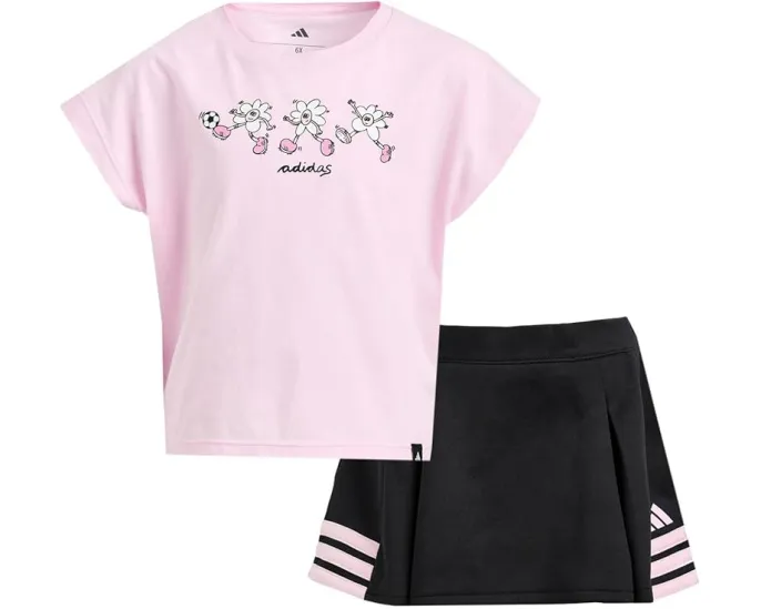 Детский комплект adidas из футболки и юбки-шорт с плиссировкой