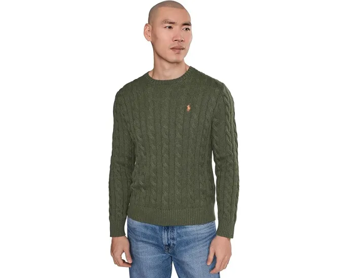 Свитер Polo Ralph Lauren с косой вязкой из хлопка и круглой горловиной